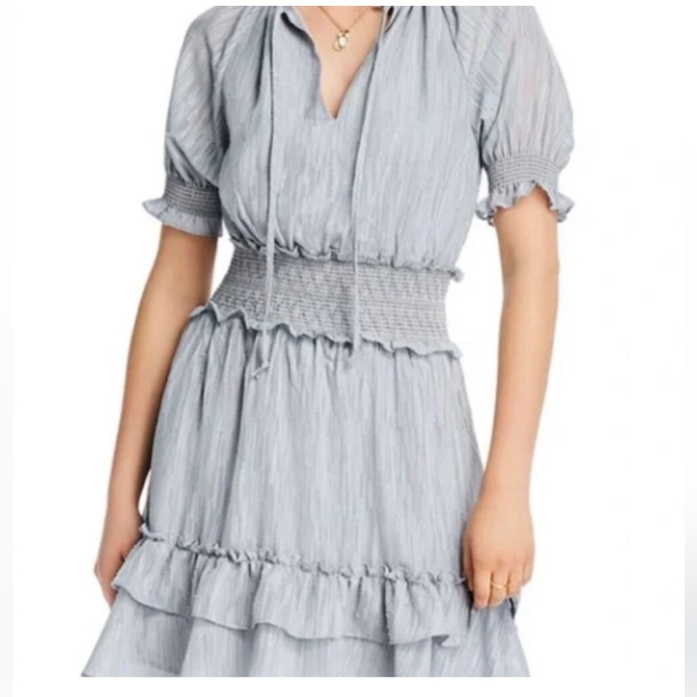MINT Lini icy blue smocked dress puff sleeve size Medium